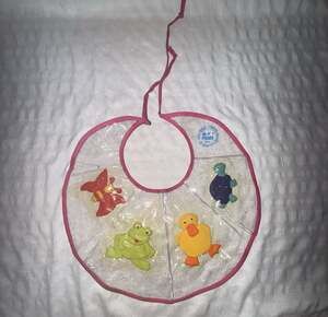 Pylones Paris Clear Plastic Baby Bib with Floating Animal Figures Made in PARIS
